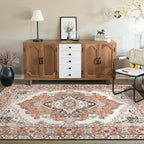 CRYPTOLITE Living Room Rug 7x10, Machine Washable Area Rug Non Slip Low Pile Rug for Living Room, Bedroom, Farmhouse, Dining Room, Orange