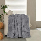 Chunky Knit Blanket Throw 50x60 Inches,Handmade Cable Knit Crochet Blanket,Cozy Lightweight All Season,Wrinkle-Resistant Polyester for Couch Bed Sofa Reading Nook,Grey