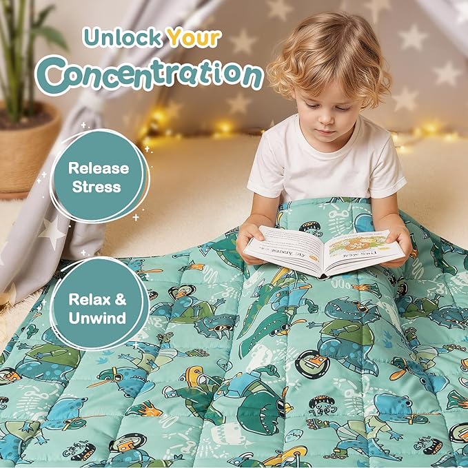 Kivik Dinosaur Weighted Blanket 3lbs, Cooling Breathable Small Blankets, Soft Heavy Throw for School Calming & Bed Sleep Gifts for 4 5 6 7 + Year Old, Machine Washable, 36''x 48'', 3 Pound, Green Dino