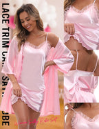 EPLAZA Bride Robe for Wedding Day Set Bridal Robes Satin Robe with Sexy Silk Lingerie for Bachelorette Party Getting Ready