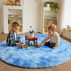ONASAR Tie-Dye Blue Round Area Rug 4ft, Soft Bedroom Circle Rugs Floor Mats for Kids Girls Teen Room, Kawaii Fluffy Plush Shaggy Carpet for Baby Nursery Living Room Playroom Home Decor