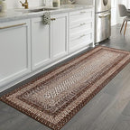 RUGSREAL Runner Rug for Hallway Kitchen Runner Carpet 2x10, Machine Washable Long Runner Throw Mat, Non Slip Entryway Rug Stain Resistant Braided Printed Carpet for Bedroom Living Room, Brown