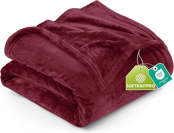 Utopia Bedding Fleece Blanket Queen Size Burgundy 300GSM Luxury Anti-Static Fuzzy Soft Microfiber Bed Blanket (90x90 Inch)