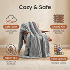 Amélie Home Chunky Knit Throw Blanket for Couch, Soft Chenille Handmade Crochet Throw Rope Knot Blanket for Children, 40"x50", Light Grey