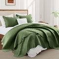 IR Imperial Rooms Queen Quilt Bedding Set Size (90" x 96") + 2 Pillow Shams (20" x 26"+ 2") - 3 Pcs All Season Lightweight Reversible Microfiber Coverlet Embossed Quilt Bedspread (Olive Green)