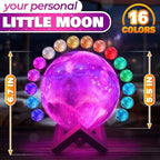 LED Galaxy Lamp 6.7" - 16 Colors, 4 Modes Mesmerizing 3D Moon Lamp with Touch & Remote Control, Wooden Stand, USB Charging - Printed Moon Night Light with Realistic Design | Party in The Dark Decor