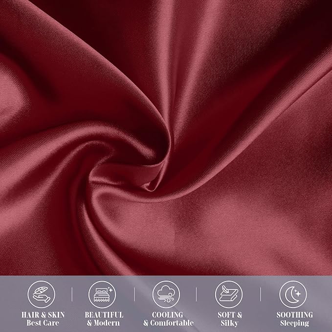Elegant Comfort 6-Pack Cooling Viscose Satin Pillowcase Set with Hidden Zipper Closure, Silky Smooth for Hair and Skin Care-Beautiful Gift Box-6-Piece Satin Pillowcase Set, Standard/Queen, Burgundy