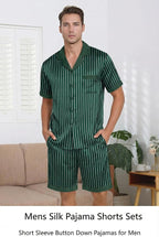 Ekouaer Men Satin Silk Pajamas Set with Pockets Sleepwear Shorts Satin Summer Loungewear 2 Piece Button Down Set S-3XL