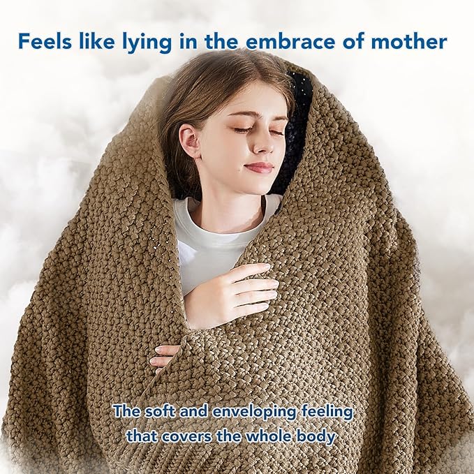 Topcee Knitted Weighted Blanket - 50"x60" 10lbs Cooling Chunky Knit Heavy Blanket for Adults Cable Yarn Knit Decorative No Beads Soft, Cozy and Cooling Weighted Throw Blankets Machine Washable