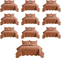 IR Imperial Rooms 10 Pack Twin Quilt Bedding Set (68" x 86") - Bulk Wholesale for Hotels, Guest Bedroom & Airbnbs - Lightweight Microfiber Reversible Floral Embossed Quilts Bedspreads (Rust)