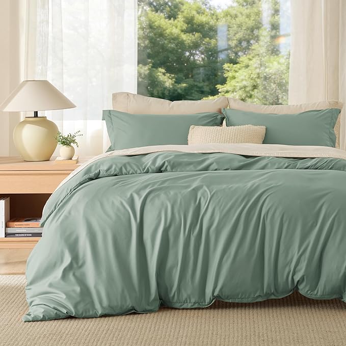 Bedsure Duvet Cover California King Size - Soft Double Brushed Bedding Set for Kids & Adults, Zipper Closure, 3 Pieces, Includes 1 Duvet Cover (104"x98") & 2 Pillow Shams, NO Comforter, Sage Green