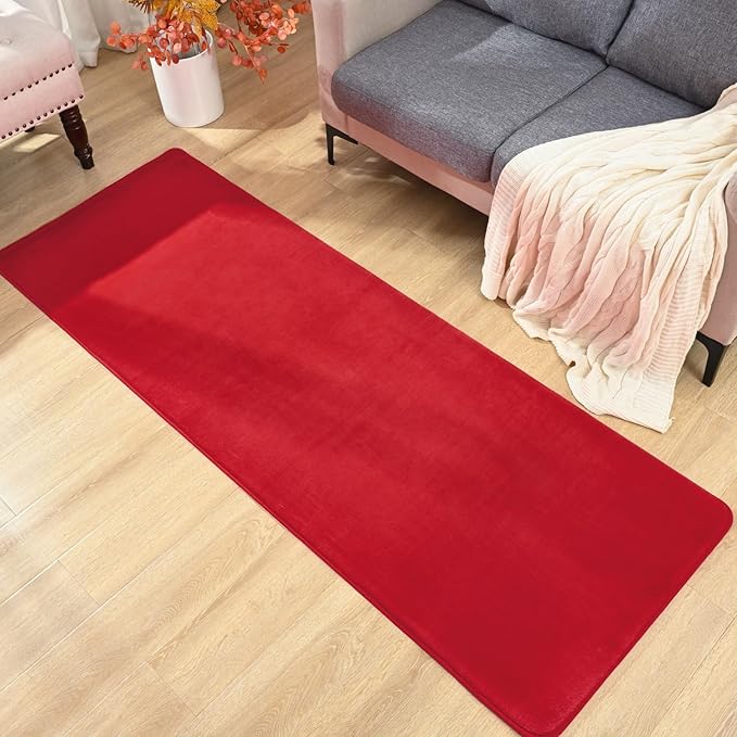 Softlife Red 2x6 Area Rug for Bedroom Living Room, Solid Non-Slip Fluffy Carpet with Soft Low Pile for Kids Boys Girls, Machine Washable Runner Rugs Fuzzy Aethetic Home Dorm Decor