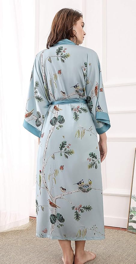 Aensso Long Soft Lightweight Silky Kimonos Robes for Women, Luxury Japanese Floral Womens Kimono Robe