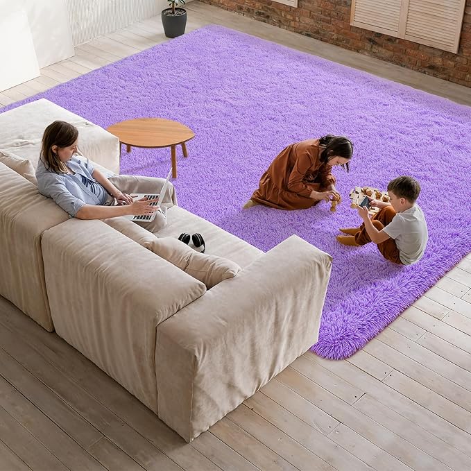 Softlife Light Purple 8x10 Area Rug for Living Room, Fluffy Shag Plush Rugs for Bedroom Girls, Shaggy Soft Fuzzy Kids Large Carpet for Dorm Bedside Ultra Cozy Non-Slip Indoor Decor
