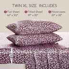 MR&HM Satin Sheets with Elastic Corner Straps, Twin XL Size 3-Piece Silky Bedding Set, Deep Pocket 15 Inches, Good for Hair & Skin (Twin XL, Pink Leopard)