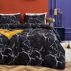 CLOTHKNOW Black Marble Queen Comforter Set Black Bedding Comforter Sets Black White Abstract Comforter Queen Men Women Queen Size Comforter Sets