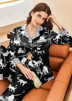 Ekouaer Silk Pajamas for Women Long Sleeve Satin Pajama Set Silky Pj Sets 2 Piece Button Down Loungewear Sleepwear