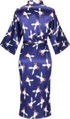 Valennia Women Long Silky Bathrobe Satin Kimono Robe Floral Printed Dressing Gown Sleepwear