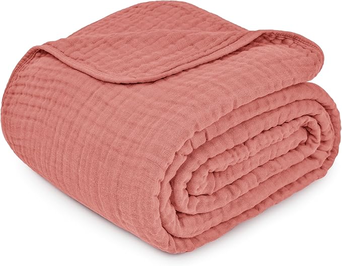 Comfy Cubs Muslin Throw Blanket - 50” x 60” Quilted Design - Lightweight, Breathable 6-Layer Gauze Fabric - Soft Cotton Blanket for Home or Travel - Packaged in Elegant Gift Box - Dusty Rose