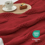 Amélie Home Knit Throw Blanket, Soft Chenille Cozy Breathable Checkered Chunky Decorative Blanket for Couch, Bed & Sofa, French-Inspired Lightweight Warm Gift for Women, Christmas Red, 50"x60"