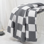 Carriediosa Checkered Throw Blanket 50" X 60", 400GSM Ultra Soft Microfiber Fuzzy Fluffy Reversible Cute Preppy Knitted Blankets Cozy Plush Fall Throws for Couch, Bed, Sofa, Grey