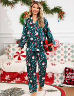 SWOMOG Womens Silk Satin Pajamas Set Long Sleeve Button Down Sleepwear 2 Piece Lounge Set Pj Set XS-3XL