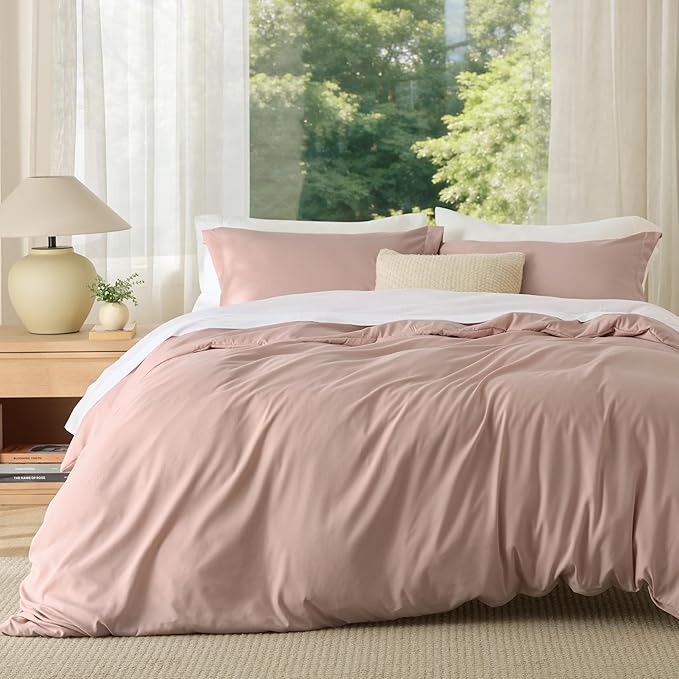 Bedsure Duvet Cover Full Size - Soft Double Brushed Bedding Set for Kids & Adults, Zipper Closure, 3 Pieces, Includes 1 Duvet Cover (80"x90") & 2 Pillow Shams, NO Comforter, Dusty Rose