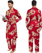SWOMOG Mens 3 PCS Satin Robe with Pants & Shorts Set Kimono Bathrobe Long Sleeve Sleepwear Pjs Sets with Pockets