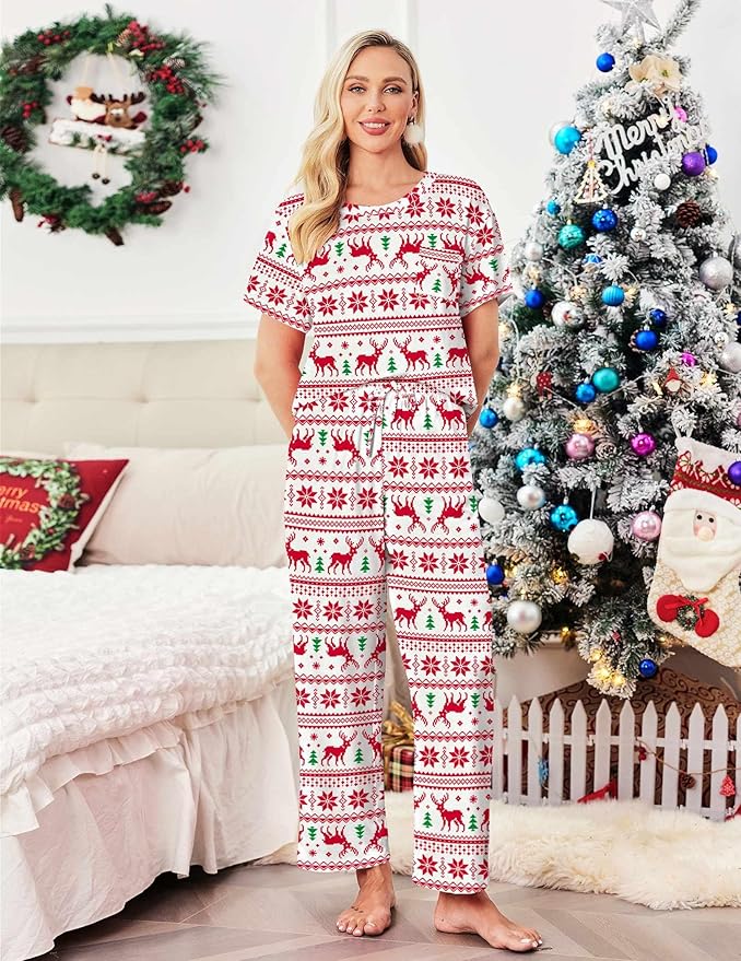 Ekouaer Womens Satin Silky Pajama Set Short Sleeve Shirt with Long Pajama Pant Set Soft PJ Loungewear