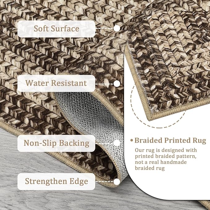 RUGSREAL Entryway Rug 2x3 Small Bedside Throw Mat with Rubber Backing Machine Washable Living Room Rug Non Slip Bathroom Mat Stain Resistant Braided Print Carpet for Dining Room Kitchen Hallway, Camel