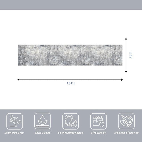 3x15 Ft Long Hallway Runner Rug – Non-Slip Washable Wide Kitchen Runner | Modern Abstract Floor Carpet for Indoor Entryway, Bedroom, Living Room (Blue Grey,3x15)