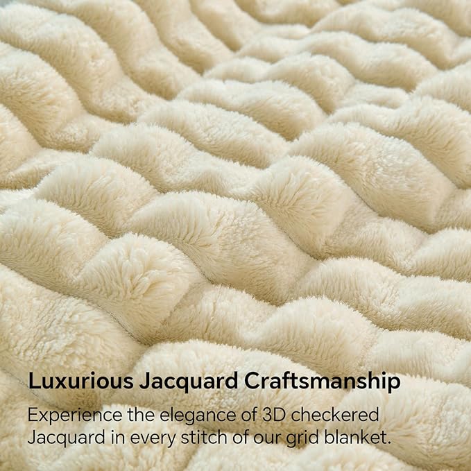 BEDELITE Beige Throw Blanket Twin Size for Bed- Super Soft and Warm 3D Checkered Fluffy Fuzzy Fleece Blanket, Luxurious Plush Cozy Blanket for Room Decor Fall and Winter, 60x80 inches