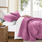 IR Imperial Rooms Twin Quilt Bedding Set Size (68” x 86”) + 1 Pillow Shams (20” x 26” + 2”) - 2 Pcs All Season Lightweight Reversible Microfiber Coverlet Embossed Quilt Bedspread (Purple)