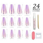Hypnaughty 24 Pcs Party Star Chrome Coffin Medium Long Press On Nails and Glue Reflective Mirror False Nails (Party Star)
