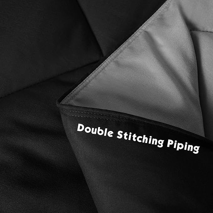 HIG 3pc Black Full Size Comforter Set - All Season Reversible Down Alternative Comforter with Two Shams - Quilted Duvet Insert with Corner Tabs - Box Stitched Blanket - Breathable, Soft, Fluffy