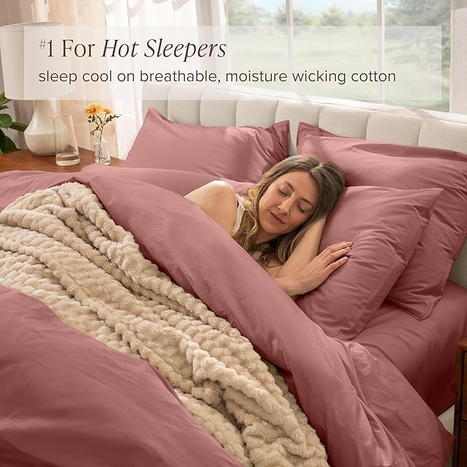 Bare Home 100% Organic Cotton California King Duvet Cover Set - Crisp Percale Weave - Lightweight & Breathable - Cooling Duvet Cover Set (Cal King, Dusty Rose)