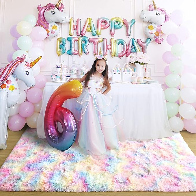 Noahas 6x9 Fluffy Rainbow Rugs for Bedroom Girls,Large Kids Room Rug,Shaggy Area Rugs for Living Room,Big Fuzzy Colorful Playroom Nursery Carpets Room Decor