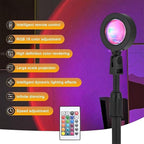 Sunset Table Lamp Projector with Remote, 16 Colors Adjustable 180° Rotation Sunlight with 4 Lighting Modes, USB Charging LED Night Light for Bedroom, Living Room, Photo Selfie Party, Photography