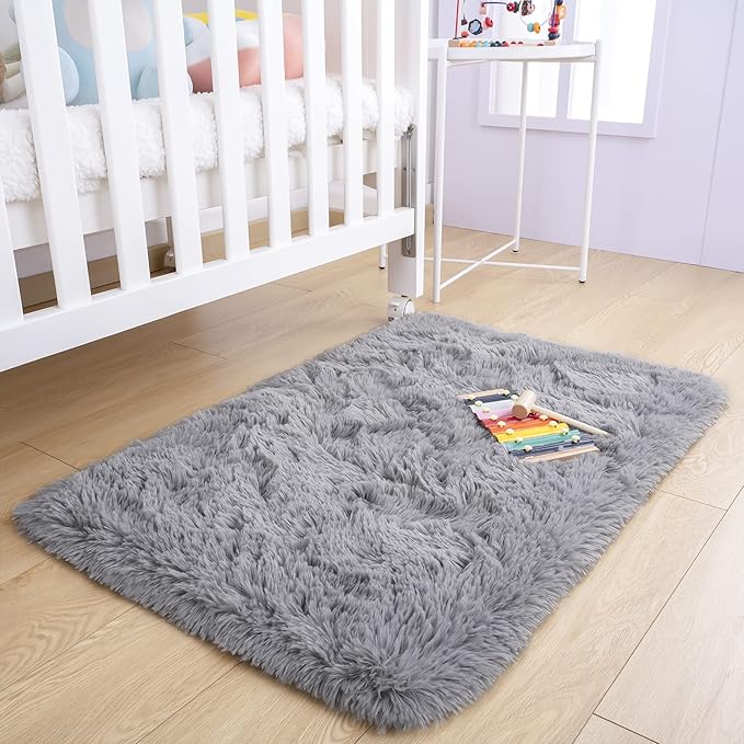 Noahas Door Mat Indoor Entrance,2x3 Shaggy Small Grey Area Rugs for Entryway,Non-Slip Fluffy Entry Bedroom Rug,Soft Plush Bedside Throw Kids Carpet