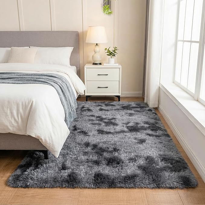 duduta Grey Plush Rugs for Bedroom 4x6 ft, Gray Fluffy Carpet for Living Room, Shag Rug for Kids Room Dorm Nursery Playroom