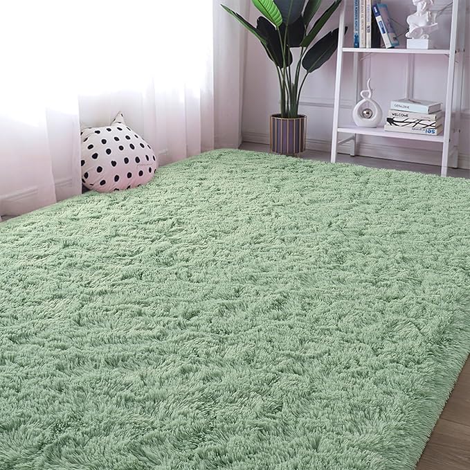 Sage Green Area Rugs Fluffy Rug for Bedroom Living Room, 4x6 Feet Indoor Shaggy Carpets, Plush Soft Rug for Kids Room, Furry Rugs for Girls Boys Playroom Nursery Room Home Decor