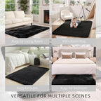Shag 3x5 Area Rug, Black Rug for Bedroom Living Room, Non-Slip Ultra Soft Plush Fluffy Shaggy Fuzzy Rugs for Pet, Kids Room, Dorm, Bedside, Office, Entryway, Playroom, Bathroom, Modern Carpet