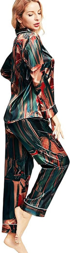 SIHA Satin Silk Pajamas for Women Pajama Set With Long Sleeve Button-Down Satin Pajamas Sleepwear XS-3XL