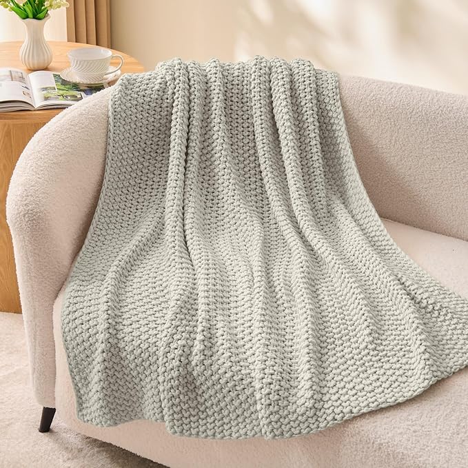 BEDELITE Chunky Cable Knit Throw Blanket for Couch,Super Soft Cozy Woven Blanket for Room Decor,50"x60", Light Grey