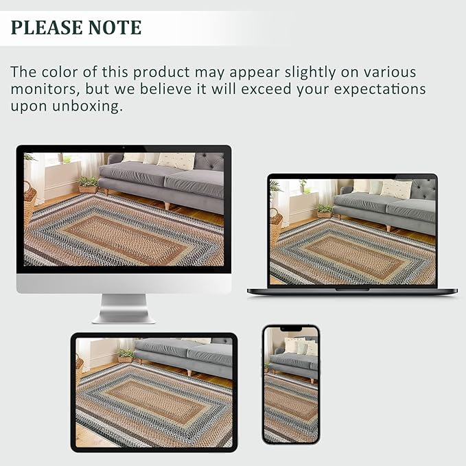 RUGSREAL Large Living Room Area Rug 10x13 Braided Washable Rug Non Slip Bedroom Rug Stain Resistant Dining Room Throw Carpet Braid Printed Farmhouse Accent Carpet for Home Decor Office, Sand/Bronze