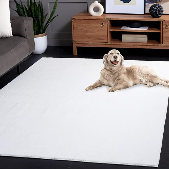 SAFAVIEH Washable Rug Faux Rabbit Fur Shag Collection - 8' x 10', Ivory, Slip Resistant & Easy Cleaning, Ideal for Living Room, Bedroom, Dining Space (FRF100A)