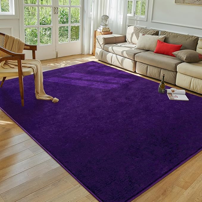 Softlife Purple Area Rug for Bedroom Living Room, Solid Non-Slip 5x7 Fluffy Carpet with Soft Low Pile for Kids Boys Girls, Machine Washable Fuzzy Aethetic Rugs Home Dorm Decor
