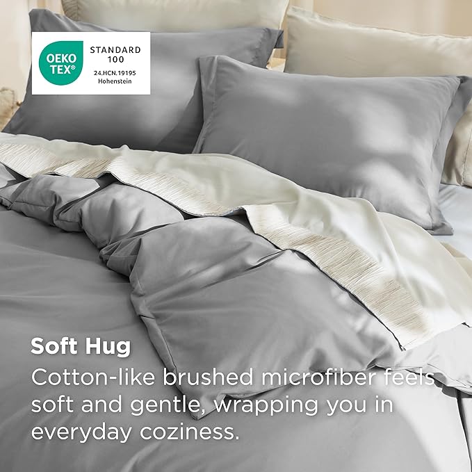 Bedsure Duvet Cover Oversized Queen Size - Soft Double Brushed Bedding Set for Kids & Adults, Zipper Closure, 3 Pieces, Includes 1 Duvet Cover (98"x98") & 2 Pillow Shams, NO Comforter, Grey