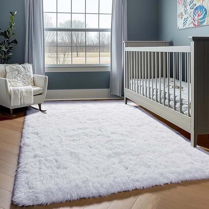 ONASAR White Rugs for Living Room 5x8, Fluffy Shaggy Area Rug for Bedroom, Ultra Soft Plush Large Floor Carpets for Baby Kids Girls Boys Teen Playroom Dorm Nursery Bedside Home Office Decor