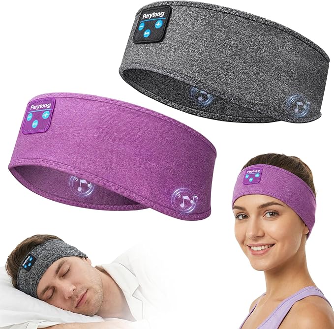 Perytong 2 Pack Sleep Headphones Bluetooth 5.4 Headband, Sleeping Headband Headphones for Side Sleepers, Sweat Resistant Headband Earphones with Built-in Stereo Speakers for Sport Travel Yoga Jogging